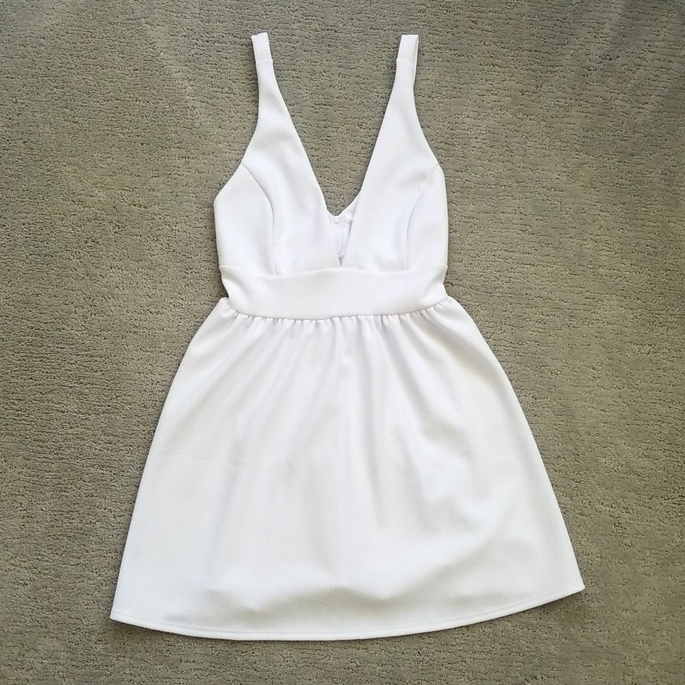 White deep v dress